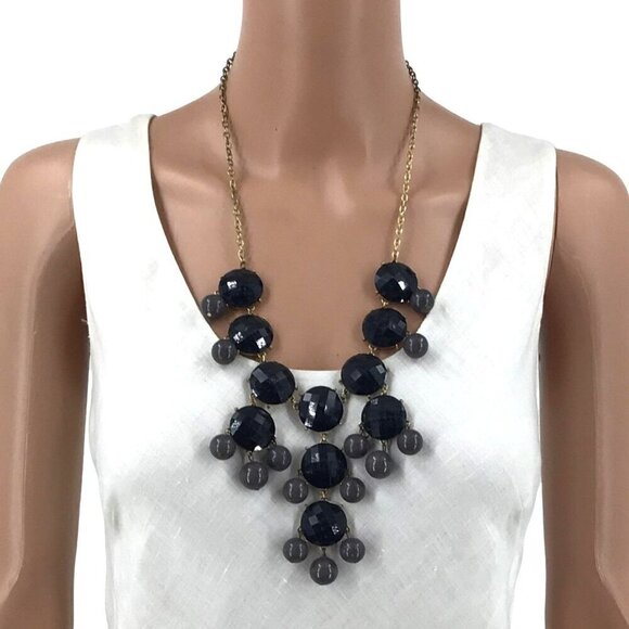 Statement Necklace Black Bubble Gray Dangle Beads Adjustable Length - Picture 1 of 2